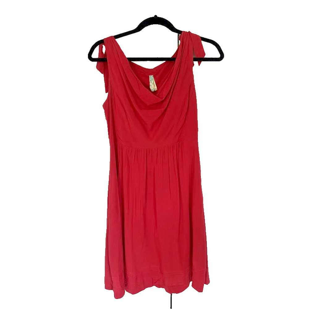 Anthropologie Maeve Dress Tie Shoulder Knee Length‎ Size 2 Coral Pink Modest